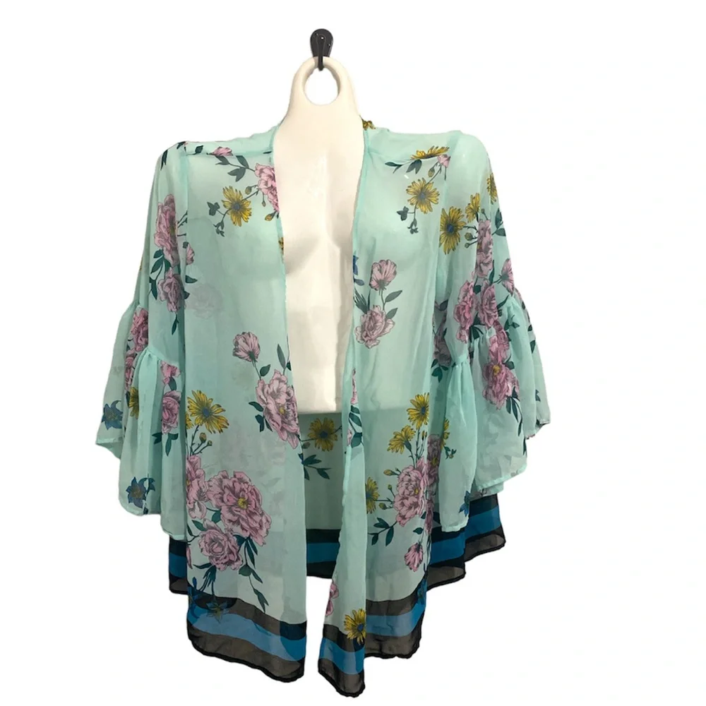 Lane Bryant sheer teal floral kimono size 18/20 - Picture 1 of 5